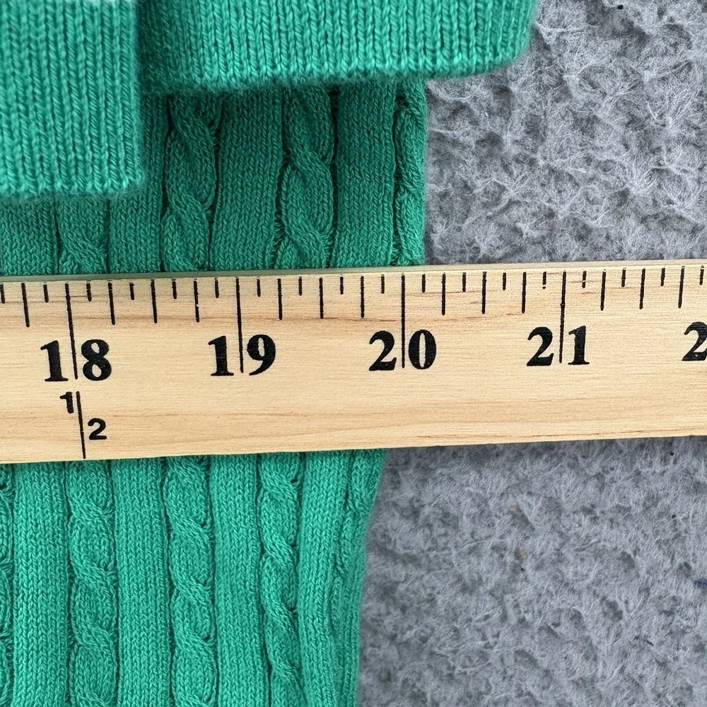 Adrianna Papell Sweater Womens XL Green Cable Knit Short Sleeve Collared Top